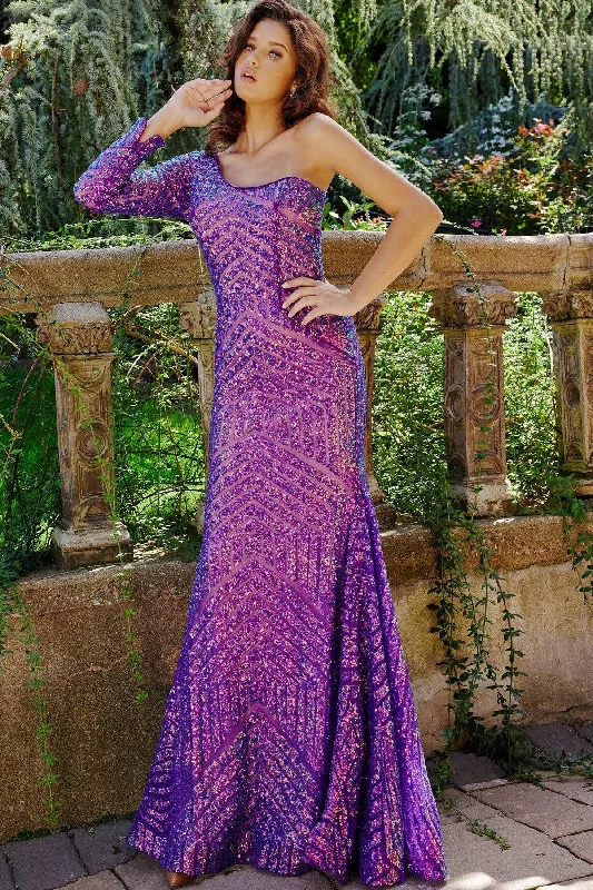 Wedding guest dresses with cold - shoulder designs and solid colorsJovani 24098 Long One Shoulder Mermaid Prom Gown Wedding guest dresses with cold - shoulder designs and solid colorsJovani 24098 Long One Shoulder Mermaid Prom Gown