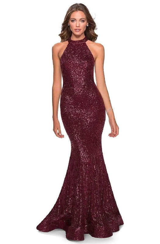Formal dresses with tassel - adorned belts and tiered skirts for a stylish and festive formal eventLa Femme 28612SC - High Halter Sequin Prom Dress Formal dresses with tassel - adorned belts and tiered skirts for a stylish and festive formal eventLa Femme 28612SC - High Halter Sequin Prom Dress