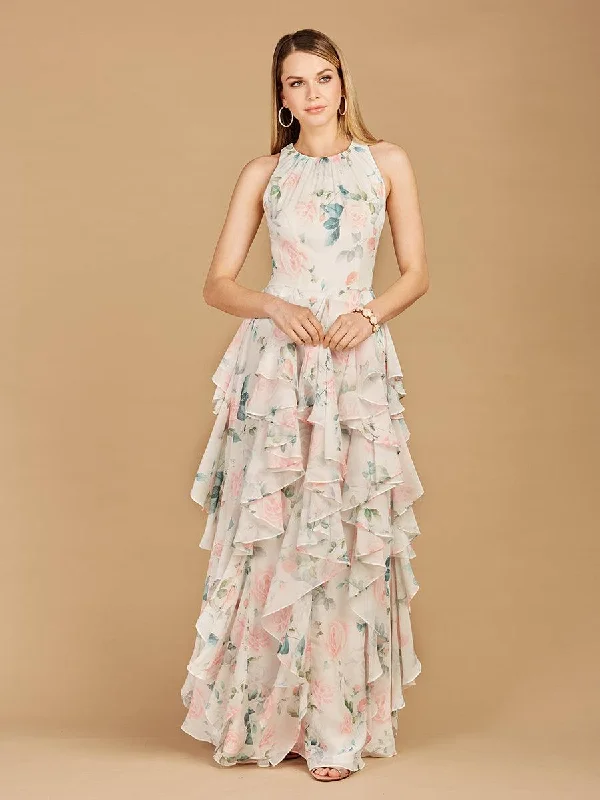 Wedding guest dresses with button - down fronts and A - line silhouettesLara Dresses 29247 Ruffled Print Long Formal Dress Wedding guest dresses with button - down fronts and A - line silhouettesLara Dresses 29247 Ruffled Print Long Formal Dress