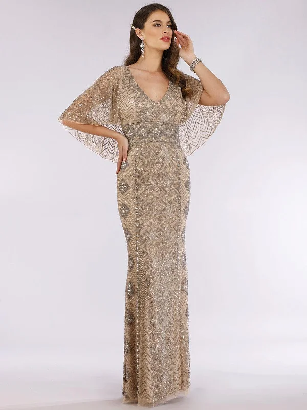 Metallic wedding guest dresses for a glamorous weddingLara Dresses 29397 Cape Sleeve Long Evening Gown Metallic wedding guest dresses for a glamorous weddingLara Dresses 29397 Cape Sleeve Long Evening Gown