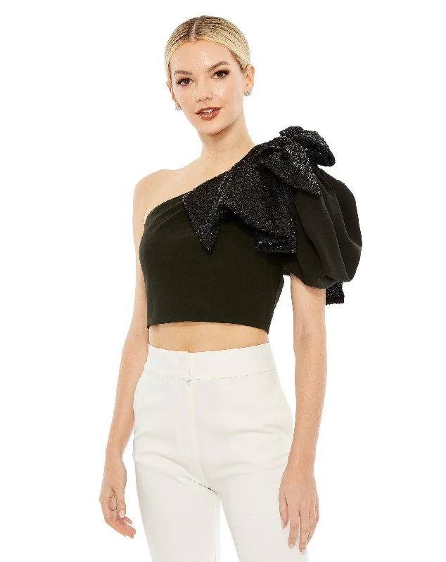 Wedding guest dresses with puff sleeves and knee - length hemsMac Duggal R26835 Formal One Shoulder Top Wedding guest dresses with puff sleeves and knee - length hemsMac Duggal R26835 Formal One Shoulder Top