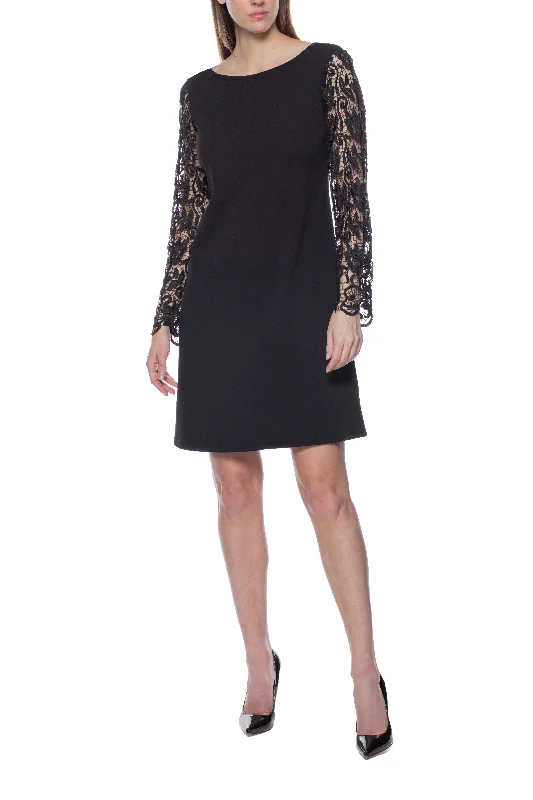 Cocktail dresses with a wrap - around style and a belted waistMarina Short Lace Sleeves Crepe Dress Cocktail dresses with a wrap - around style and a belted waistMarina Short Lace Sleeves Crepe Dress