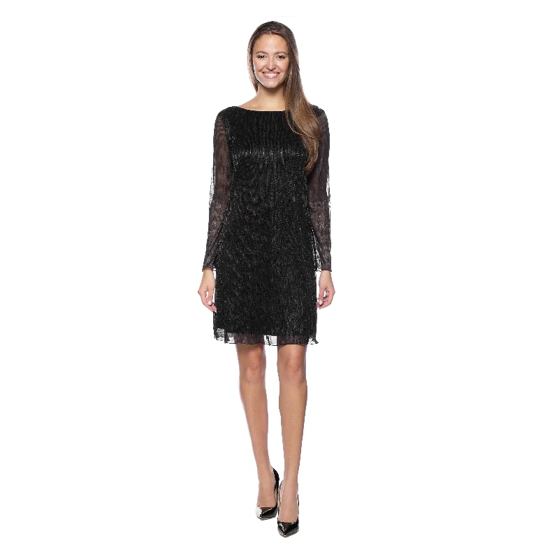 Mini cocktail dresses with a denim fabric for a casual - chic lookMarina Short Metallic Long Sleeve A Line Dress Mini cocktail dresses with a denim fabric for a casual - chic lookMarina Short Metallic Long Sleeve A Line Dress
