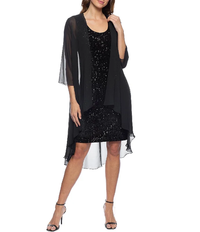Long - cocktail dresses with a slit and a fitted bodiceMarina Short Sleeveless Velvet Sequin Dress Chiffon Jacket Set Long - cocktail dresses with a slit and a fitted bodiceMarina Short Sleeveless Velvet Sequin Dress Chiffon Jacket Set