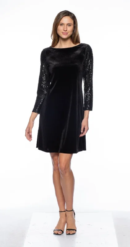 Cocktail dresses with a pom - pom trim and a short - sleeved styleMarina Short Velvet Sequin Long Sleeve Dress Cocktail dresses with a pom - pom trim and a short - sleeved styleMarina Short Velvet Sequin Long Sleeve Dress