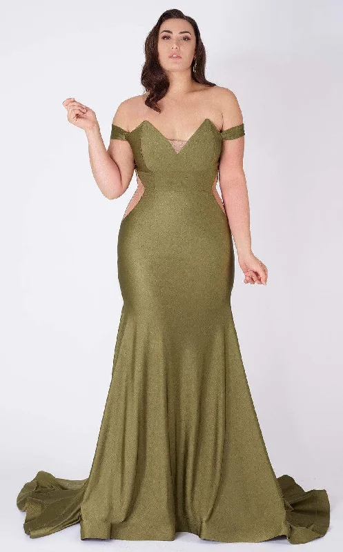 A - line formal dresses with beaded lace appliques for formal eventsMNM Couture - L0044 Tapered V Neck Mermaid Gown