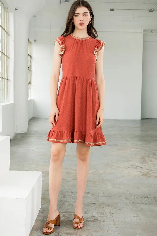 Satin - lined cocktail dresses with a lace outer layerShort Embroidered Flutter Sleeve Dress Satin - lined cocktail dresses with a lace outer layerShort Embroidered Flutter Sleeve Dress