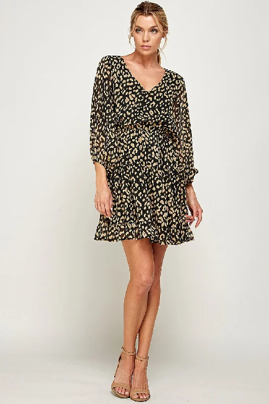 Mini cocktail dresses with a denim fabric for a casual - chic lookShort Leopard Print Ruffled Dress Mini cocktail dresses with a denim fabric for a casual - chic lookShort Leopard Print Ruffled Dress