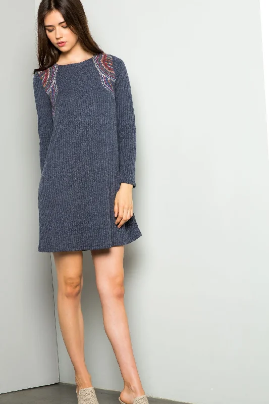 Printed cocktail dresses with geometric patterns for a contemporary aestheticShort Long Sleeve Embroidered Rib Dress Printed cocktail dresses with geometric patterns for a contemporary aestheticShort Long Sleeve Embroidered Rib Dress