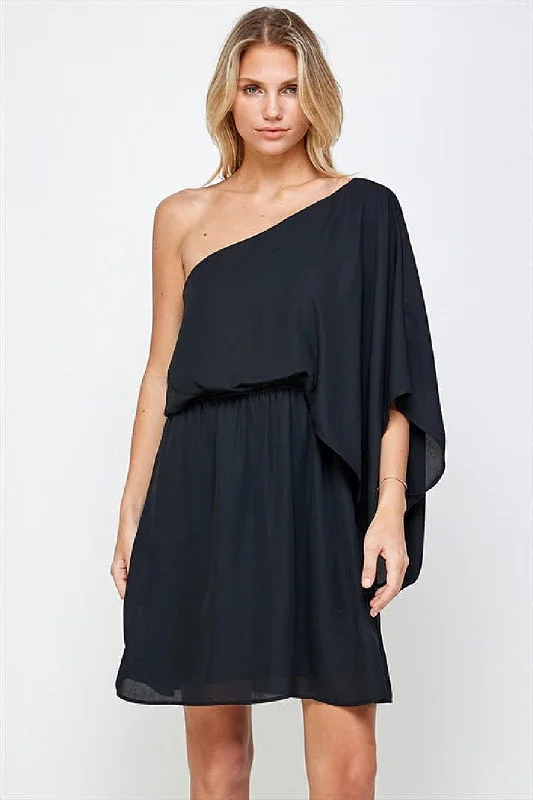 Cocktail dresses with a tassel - adorned belt and a sheath styleShort One Shoulder Dress Cocktail dresses with a tassel - adorned belt and a sheath styleShort One Shoulder Dress