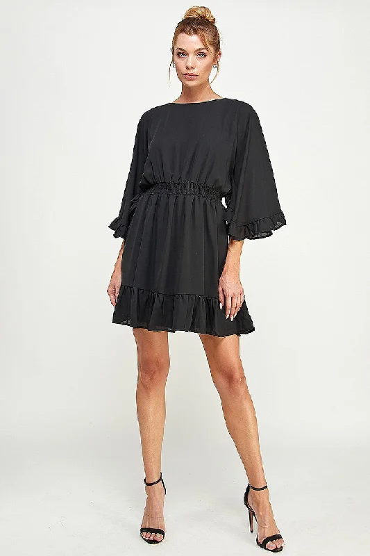 Satin - lined cocktail dresses with a lace outer layerShort Ruffled Sleeve Mini Dress Satin - lined cocktail dresses with a lace outer layerShort Ruffled Sleeve Mini Dress