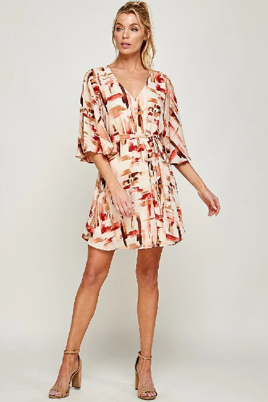 Mini cocktail dresses with a beaded bodice and a flirty A - line skirtShort V Neck Brushed Print Belt Dress Mini cocktail dresses with a beaded bodice and a flirty A - line skirtShort V Neck Brushed Print Belt Dress