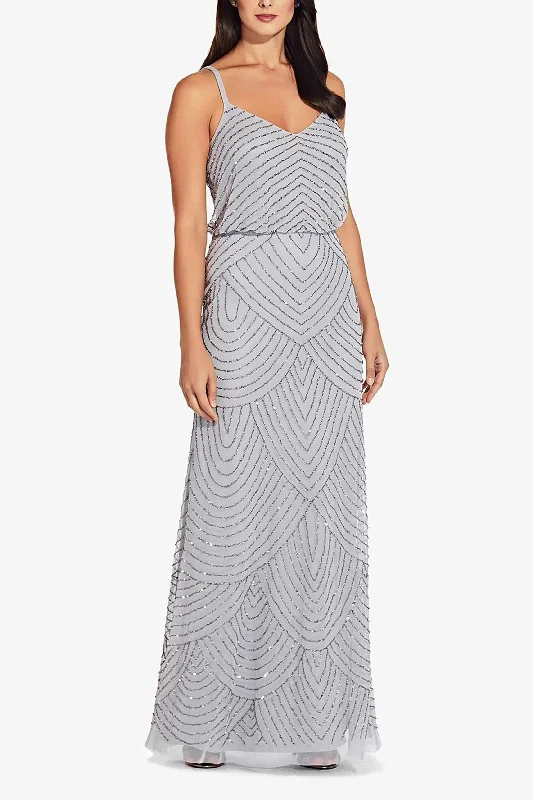 Wedding guest dresses with tiered skirts for a feminine lookAdrianna Papell 091866700 Spaghetti Strap Blouson Long Formal Dress Wedding guest dresses with tiered skirts for a feminine lookAdrianna Papell 091866700 Spaghetti Strap Blouson Long Formal Dress