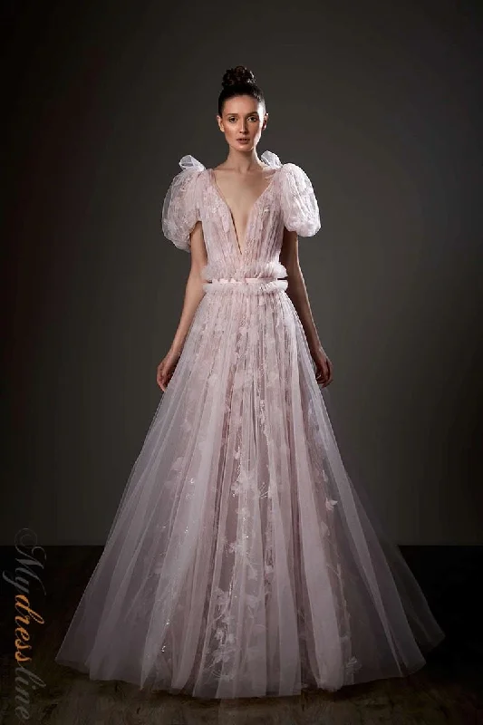 Formal dresses with one - shoulder ruffled straps and sequined bodices for a trendy and eye - catching lookZiad Germanos ZG20