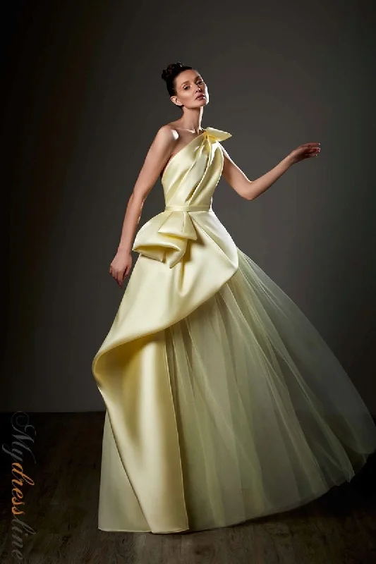 Prom dresses with one - shoulder ruffled straps and geometric patterns for a contemporary and eye - catching formal eventZiad Germanos ZG79 Prom dresses with one - shoulder ruffled straps and geometric patterns for a contemporary and eye - catching formal eventZiad Germanos ZG79