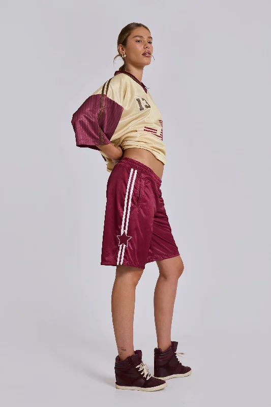 Cuffed Women Shorts for a Laid - Back and Trendy LookBurgundy Alyx Longline Football Shorts Cuffed Women Shorts for a Laid - Back and Trendy LookBurgundy Alyx Longline Football Shorts