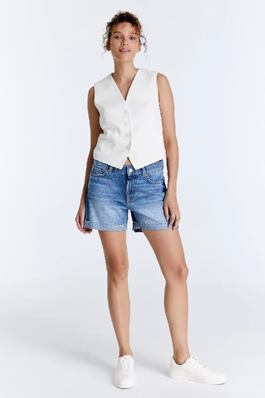 Embroidered Women Shorts with Intricate DesignsTracy Low Waist 5 Pocket Denim Shorts Medium Blue Embroidered Women Shorts with Intricate DesignsTracy Low Waist 5 Pocket Denim Shorts Medium Blue