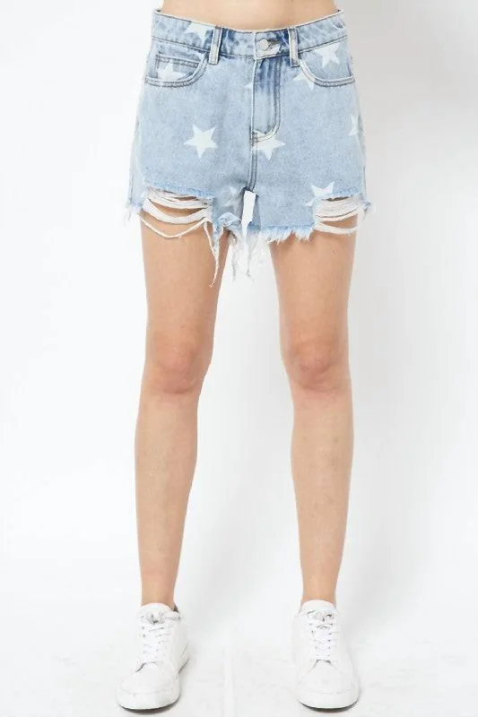 Solid Color Women Shorts in Bright Hues for a Bold StatementDenim Star Shorts In Light Blue Solid Color Women Shorts in Bright Hues for a Bold StatementDenim Star Shorts In Light Blue