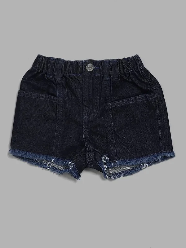 Cuffed Women Shorts for a Laid - Back and Trendy LookHOP Kids Solid Blue Denim Shorts