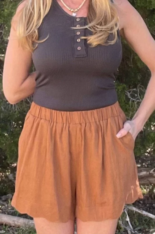 Solid Color Women Shorts in Bright Hues for a Bold StatementLinen Elastic Waistband Shorts In Brown Solid Color Women Shorts in Bright Hues for a Bold StatementLinen Elastic Waistband Shorts In Brown