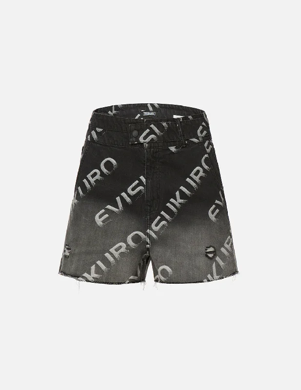 Patterned Geometric Women Shorts for a Modern AppealLogo Jacquard Degrade Denim Shorts Patterned Geometric Women Shorts for a Modern AppealLogo Jacquard Degrade Denim Shorts