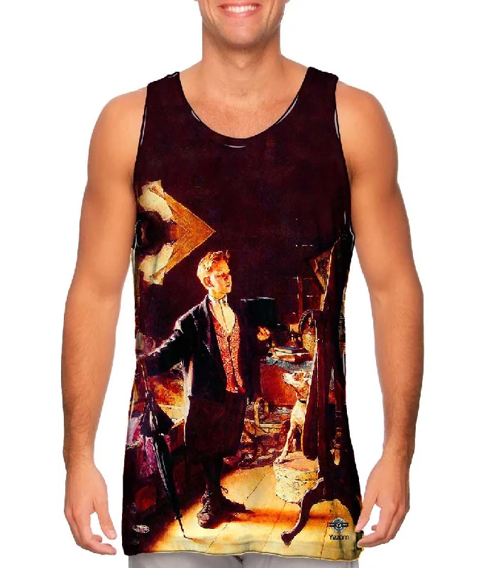 Plus Size Women's Ruffled Hem Tank Tops with Floral PrintsNorman Rockwell - "Top Hat and Tails" (1923) Plus Size Women's Ruffled Hem Tank Tops with Floral PrintsNorman Rockwell - "Top Hat and Tails" (1923)