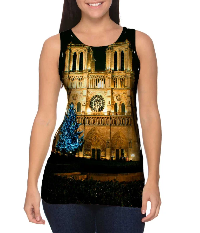 Plus Size Women's Embroidered Tank Tops in Boho StylesNotre Dame Blue Tree