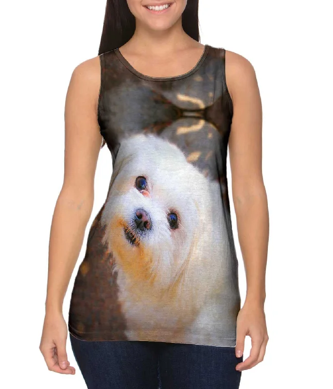 Women's Spaghetti Strap Tank Tops with Geometric PatternsObedient White Maltese