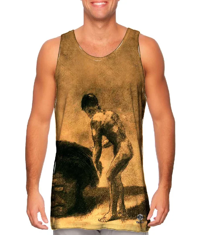 Plus Size Women's Glitter - Trimmed Tank Tops for Party NightsOdilon Redon - "David And Goliath" (1875) Plus Size Women's Glitter - Trimmed Tank Tops for Party NightsOdilon Redon - "David And Goliath" (1875)