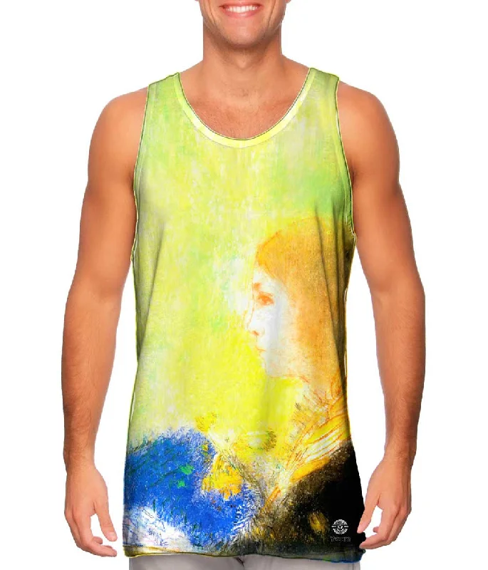 Scoop Neck Women's Linen Blend Tank Tops for SummerOdilon Redon - "Profile Of A Young Girl" Scoop Neck Women's Linen Blend Tank Tops for SummerOdilon Redon - "Profile Of A Young Girl"