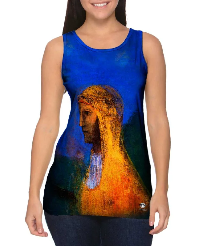 Mock Neck Women's Performance Tank Tops for CyclingOdilon Redon - "The Druidess" (1893) Mock Neck Women's Performance Tank Tops for CyclingOdilon Redon - "The Druidess" (1893)
