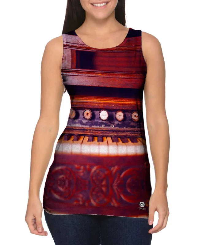 Crew Neck Women's Sustainable Tank Tops Made from Recycled MaterialsOld Rustic Organ Piano Crew Neck Women's Sustainable Tank Tops Made from Recycled MaterialsOld Rustic Organ Piano