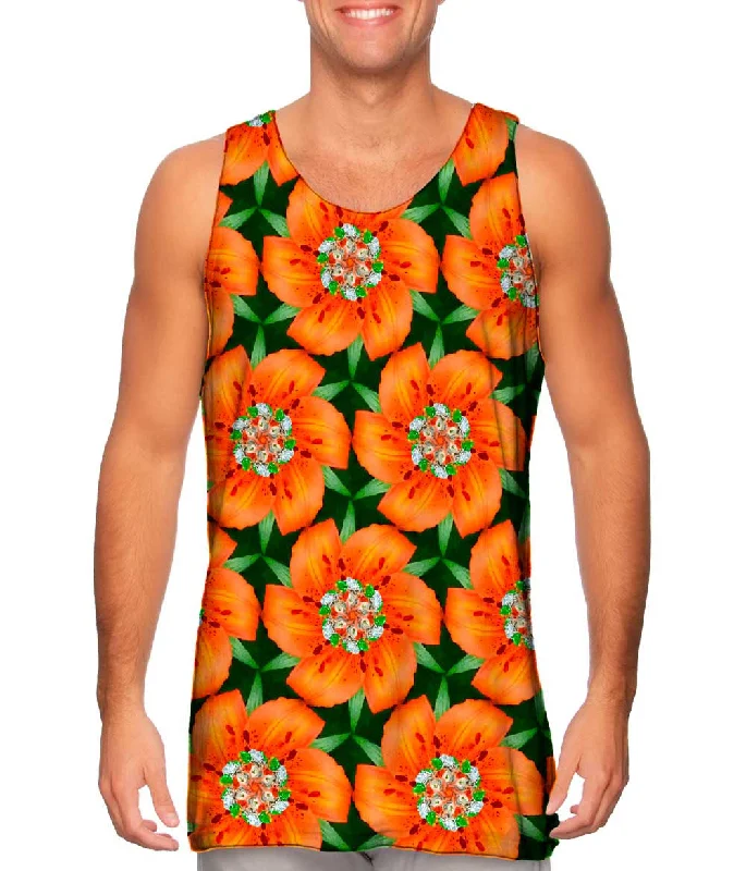 Scoop Neck Women's Linen Blend Tank Tops for SummerOrange Sao Paulo Pattern