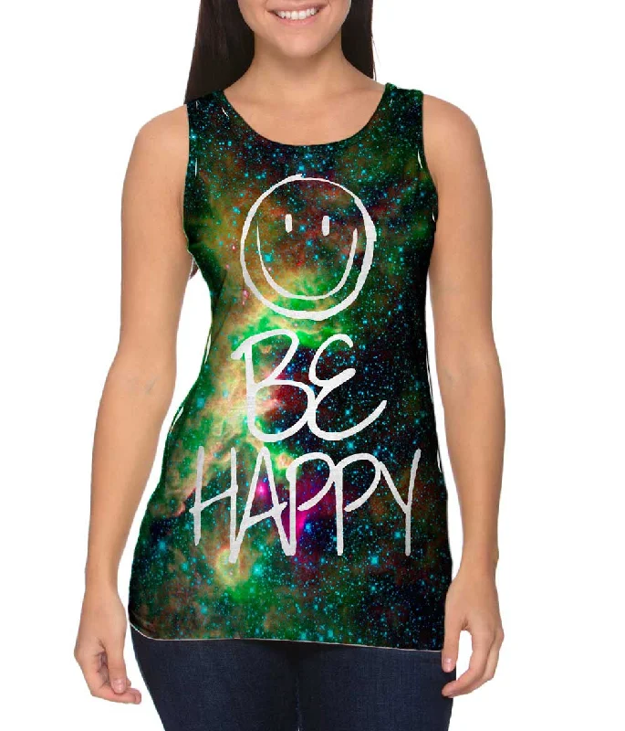 Plus Size Women's Ruffled Hem Tank Tops with Floral PrintsOut Of This World Be Happy Space Galaxy