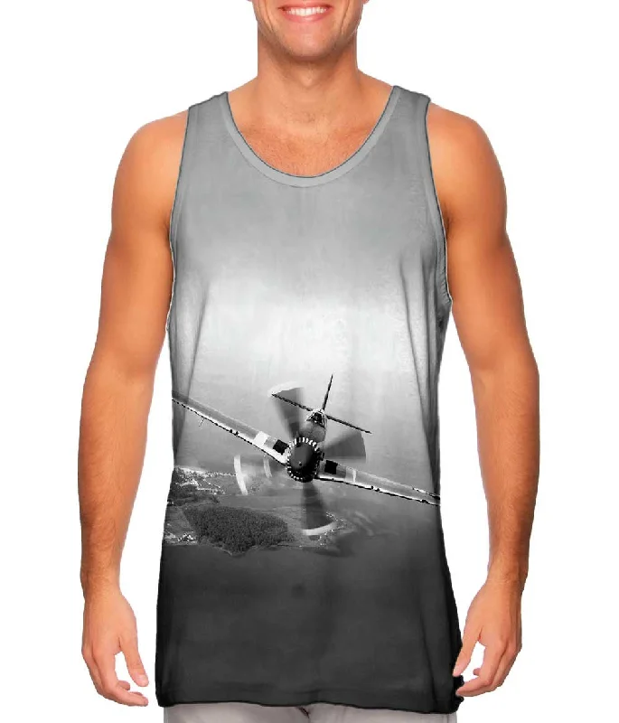 Women's Button - Down Tank Tops in Striped PatternsP 51 Mustang Plane Black White