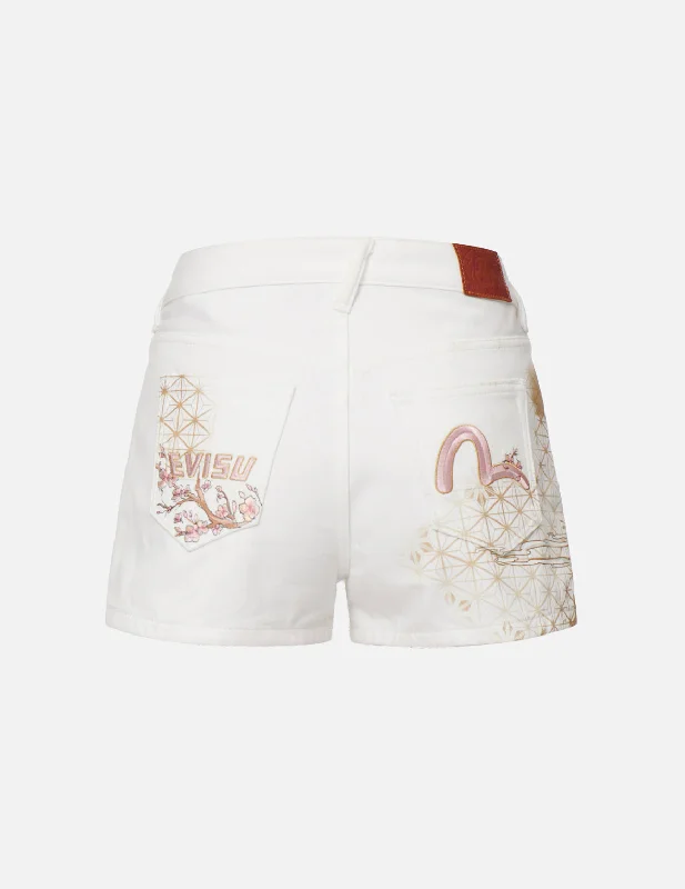 Twill Women Shorts with a Smooth Texture and DurabilitySakura Motif and Logo Embroidery Denim Shorts Twill Women Shorts with a Smooth Texture and DurabilitySakura Motif and Logo Embroidery Denim Shorts