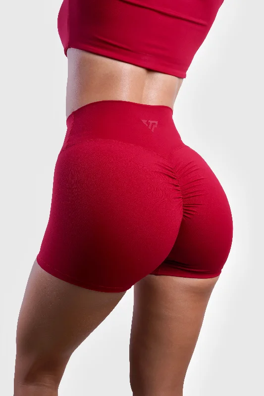 Linen Women Shorts for Breathable Comfort in Hot WeatherSLEEK SCRUNCH SHORTS - DARK RED Linen Women Shorts for Breathable Comfort in Hot WeatherSLEEK SCRUNCH SHORTS - DARK RED