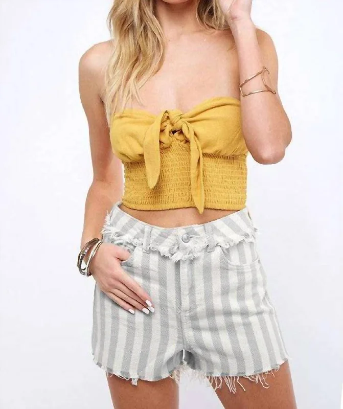 Stretchable Women Shorts for Maximum MobilityStriped Raw Edge Shorts In Blue