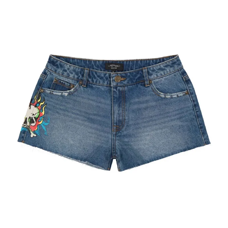 Printed Floral Women Shorts for a Summer - Ready StyleWomen's Flame Skull Denim Short In Retro Medium Printed Floral Women Shorts for a Summer - Ready StyleWomen's Flame Skull Denim Short In Retro Medium