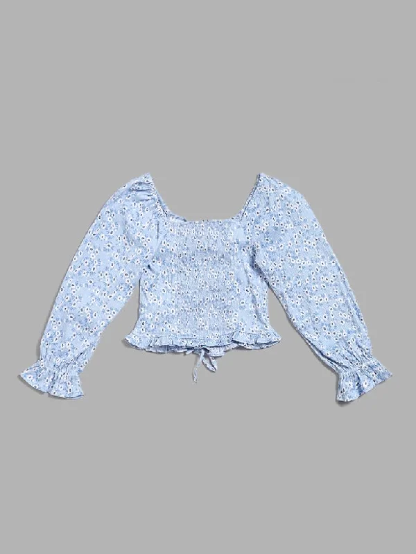 Ruffled Hem Women Shorts to Add a Feminine TouchY&F Kids Blue Floral Printed Top
