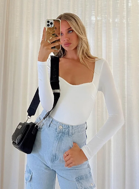 Cut - Out Bodysuits for a Trendy and Fashion - Forward StyleAlberta Long Sleeve Bodysuit White Cut - Out Bodysuits for a Trendy and Fashion - Forward StyleAlberta Long Sleeve Bodysuit White