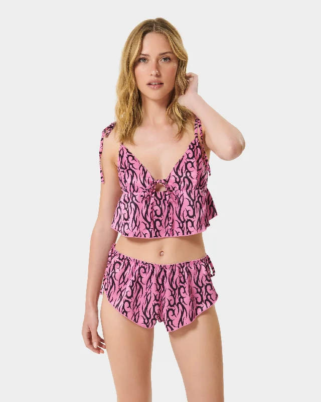 Neon Bodysuits to Stand Out at PartiesBB x Ashley Williams Tattoo Print Luxury Satin Crop Cami and Short Set Neon Bodysuits to Stand Out at PartiesBB x Ashley Williams Tattoo Print Luxury Satin Crop Cami and Short Set
