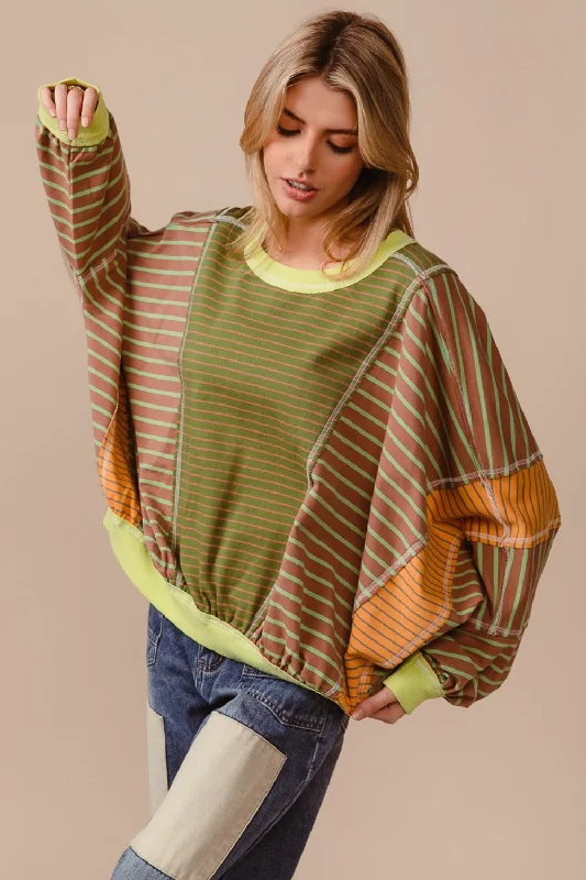 Thermal Bodysuits for Extra Warmth in WinterBiBi Color Block Striped Round Neck Sweatshirt Thermal Bodysuits for Extra Warmth in WinterBiBi Color Block Striped Round Neck Sweatshirt
