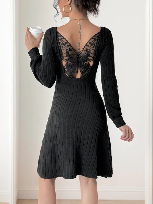Button - Front Bodysuits with a Classic and Timeless AppealButterfly Square Neck Long Sleeve Dress Button - Front Bodysuits with a Classic and Timeless AppealButterfly Square Neck Long Sleeve Dress