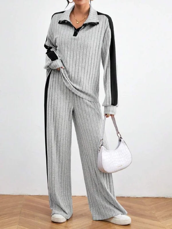Organic Cotton Bodysuits for an Eco - Friendly and Comfortable OptionContrast Collared Neck Long Sleeve Top and Pants Set Organic Cotton Bodysuits for an Eco - Friendly and Comfortable OptionContrast Collared Neck Long Sleeve Top and Pants Set