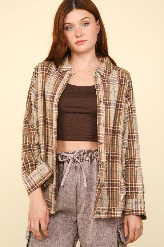 Metallic Bodysuits for a Glitzy and Glamorous Night OutContrast Plaid Raw Detail Shirt