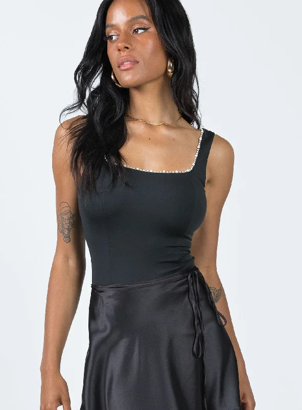 Button - Front Bodysuits with a Classic and Timeless AppealDayrell Pearl Trim Bodysuit Black Button - Front Bodysuits with a Classic and Timeless AppealDayrell Pearl Trim Bodysuit Black