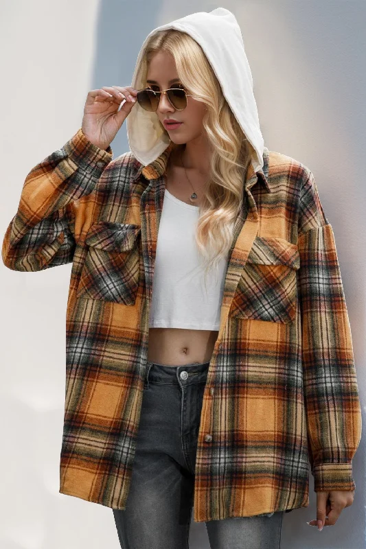 Cut - Out Bodysuits for a Trendy and Fashion - Forward StyleDrawstring Plaid Long Sleeve Hooded Shacket Cut - Out Bodysuits for a Trendy and Fashion - Forward StyleDrawstring Plaid Long Sleeve Hooded Shacket