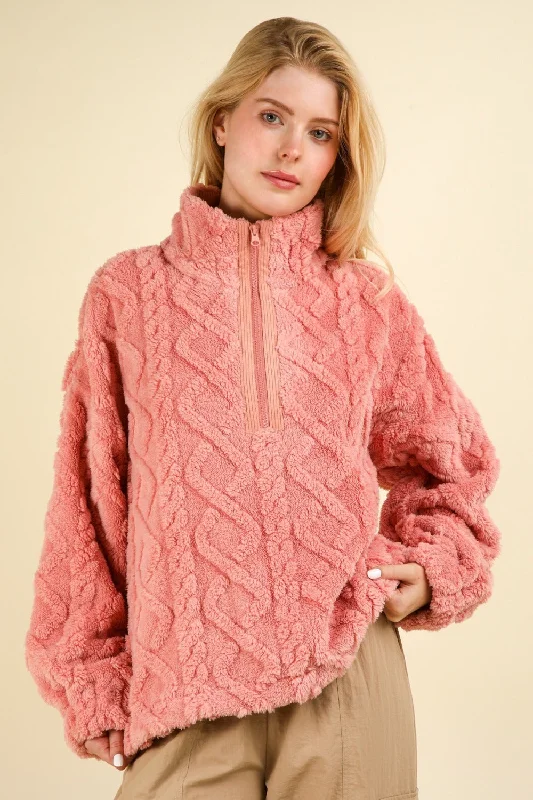 Plus - Size Bodysuits with a Comfortable and Flattering FitFuzzy Fleece Half Zip Cable Pattern Sweatshirt Plus - Size Bodysuits with a Comfortable and Flattering FitFuzzy Fleece Half Zip Cable Pattern Sweatshirt