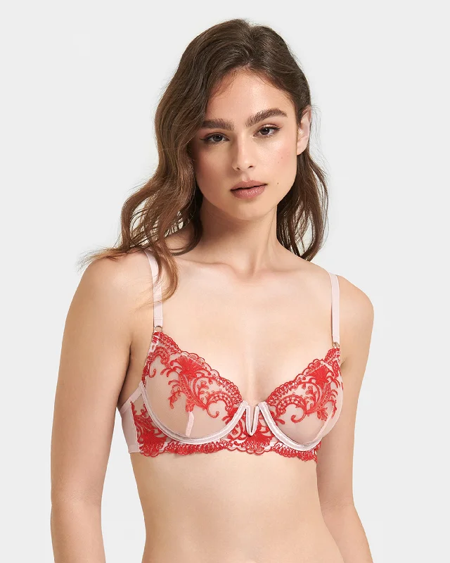 Ruffled Bodysuits with a Playful and Feminine TouchMarseille Bra Red/Pale PInk